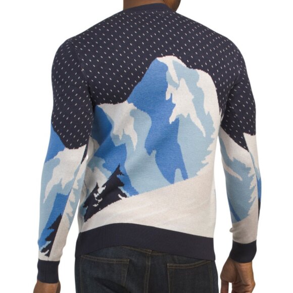 NEW ASPEN Crew Neck Landscape Design Sweater navy for men 267tn - Picture 3 of 3